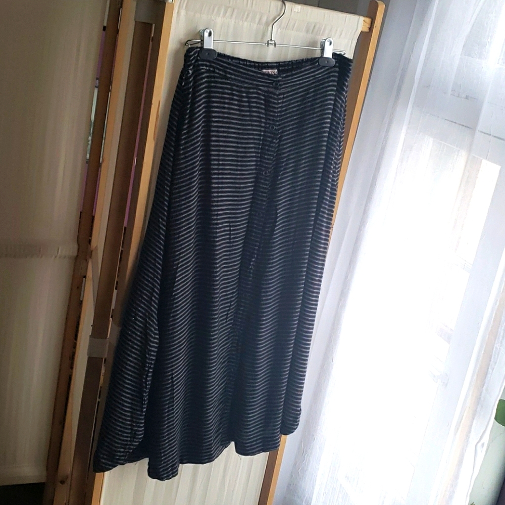 Black Striped Skirt with Buttons and Pockets